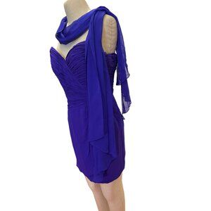 Vintage Niteline Della Roufogali Petite 4 Silk Strapless Ruched Dress With Scarf